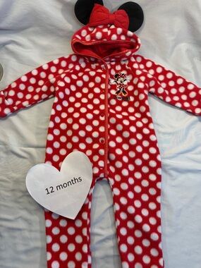 Disney - Minnie Mouse -  Lightweight fleece romper/jacket. Size 12 months